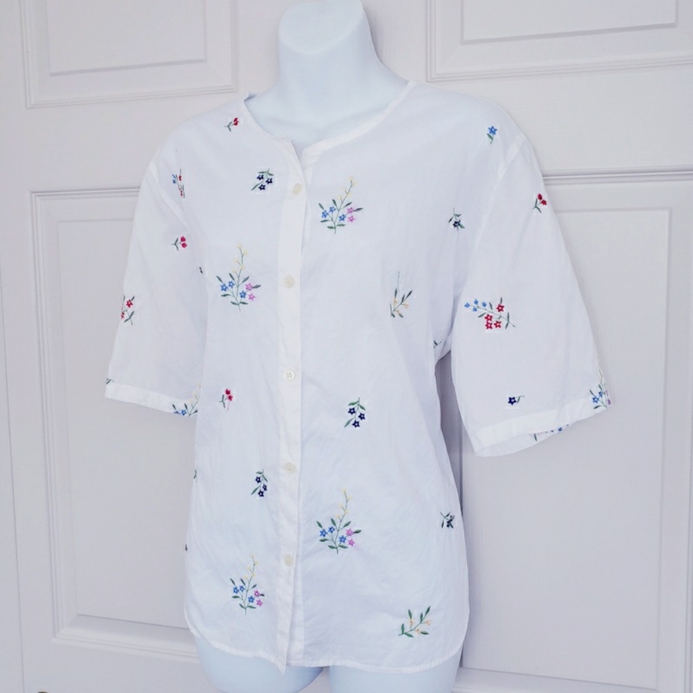 Vintage Embroidered Flower Cotton Shirt